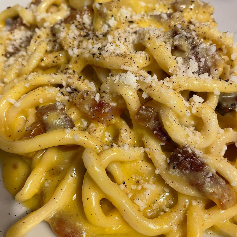 Pici acqua e farina fatti in casa  alla carbonara